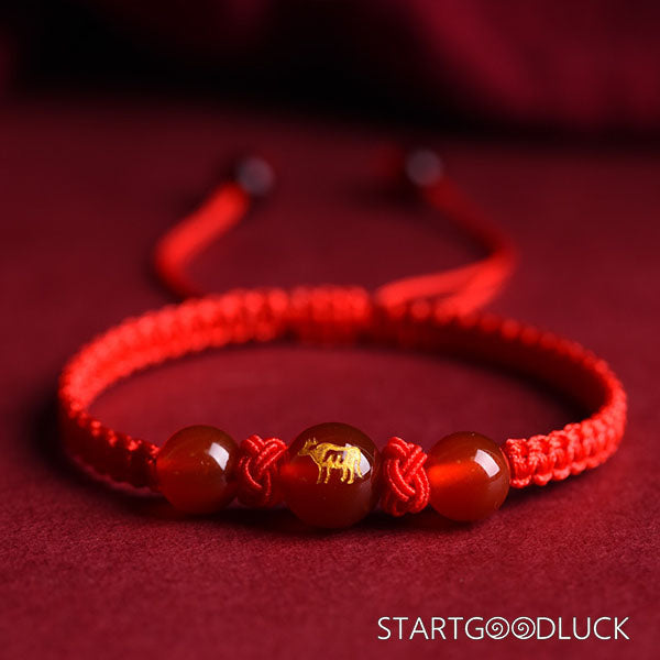 Chinese Zodiac Red-String Bracelet - Natural Red Agate | Lucky Amulet