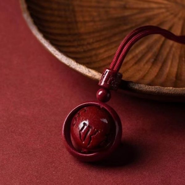 Cinnabar Bead Om Mani Padme Hum Love and Compassion Necklace