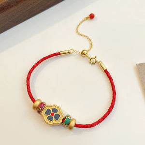 Elegant Clover Leaf Bracelet Red Rope traditional symbolism