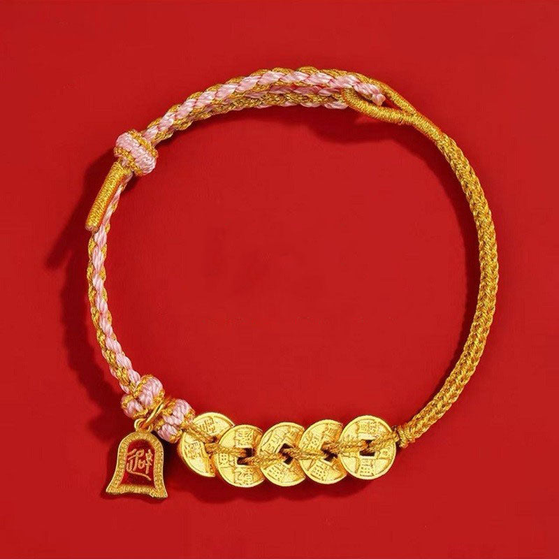 Hand-woven red string craftsmanship Coin Charm Bracelet