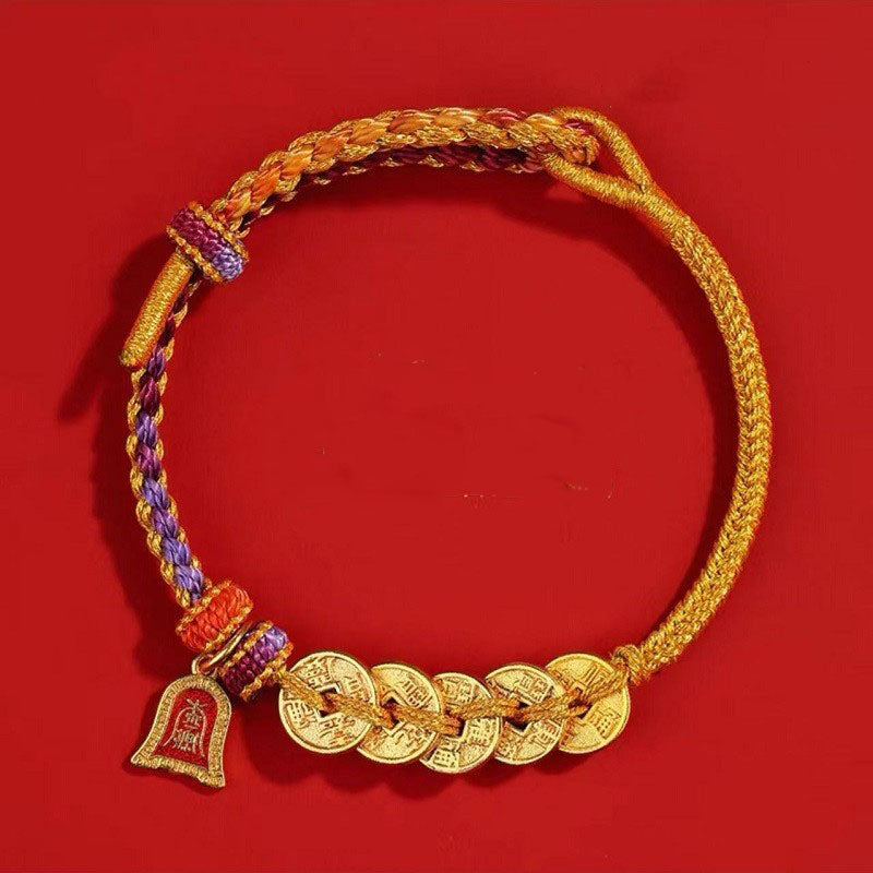 Coin Charm Bracelet Red Hand-Woven String Zodiac Year Gift