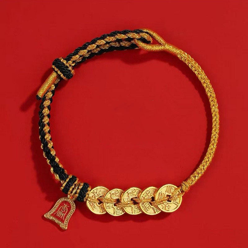 Hand-woven red string craftsmanship Coin Charm Bracelet