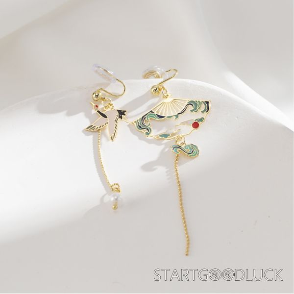 Crane Earrings | Chinese Style Asymmetrical Earrings | Chinese Vintage Accessories