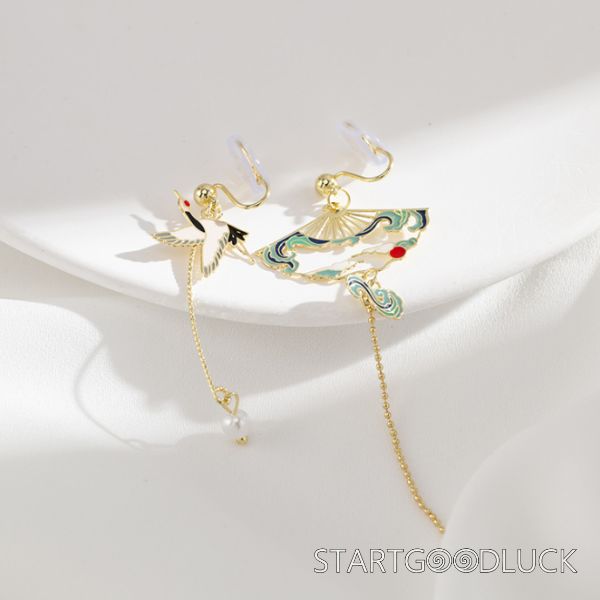 Crane Earrings | Chinese Style Asymmetrical Earrings | Chinese Vintage Accessories