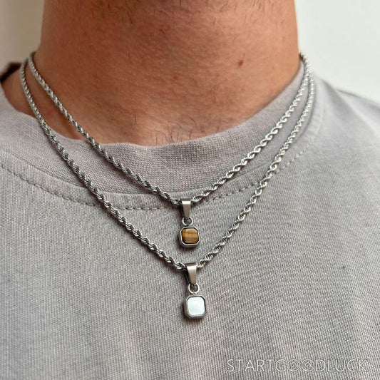 Cube Pendant Necklace - Cube Tiger's Eye Pendant Charm