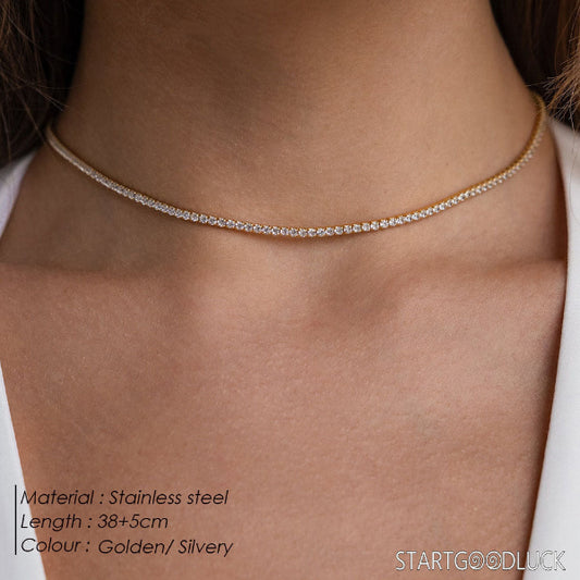 Cubic Zirconia Choker Necklace - Fashionable & Dainty Clavicle Necklace