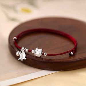 Cute Silver Bracelet with Cat & Fish Charms – StartGoodLuck