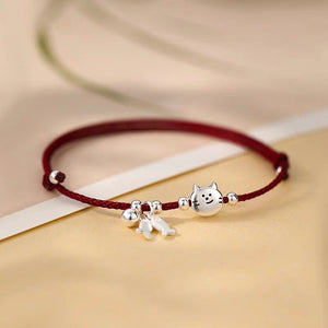 Red String Cute Silver Bracelet for Love & Luck