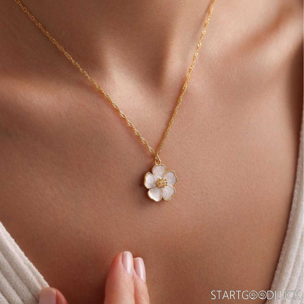Dainty Floral Necklace | Vintage Enamel Sakura Flower Necklace, Minimalist Floral Fashion