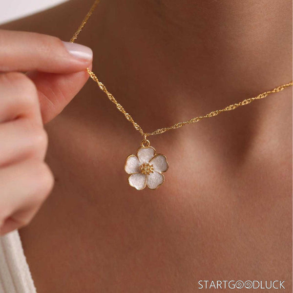 Dainty Floral Necklace | Vintage Enamel Sakura Flower Necklace, Minimalist Floral Fashion
