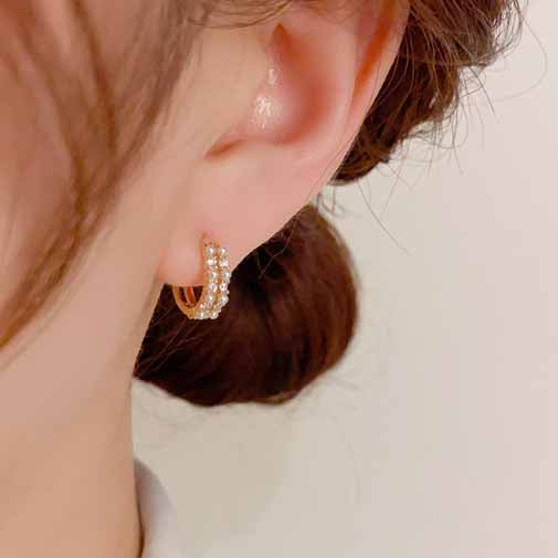 Diamond Pearl Huggie Earrings | Versatile Stud Earrings | Double Pearl Earrings