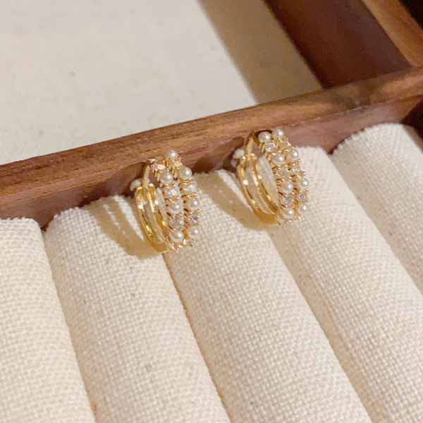 Diamond Pearl Huggie Earrings | Versatile Stud Earrings | Double Pearl Earrings