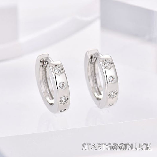 Diamond Stars Plated Gold/Silver Hoop Earrings | Casual Daily Outfits