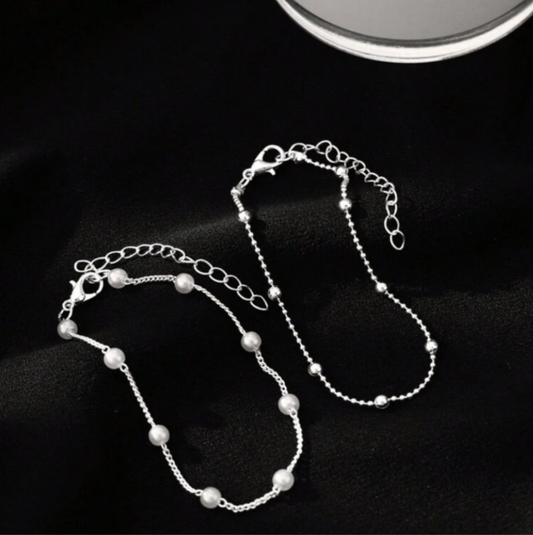 Double Layer Bracelet | Fresh-water Pearl Beads Bracelet | Adjustable Gold/Silver Chain