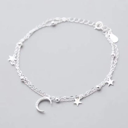 Double Layer Silver Bracelet | Moon & Star Bracelet | Best Birthday Gift