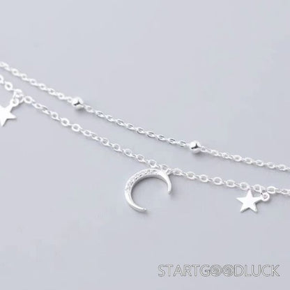 Double Layer Silver Bracelet | Moon & Star Bracelet | Best Birthday Gift