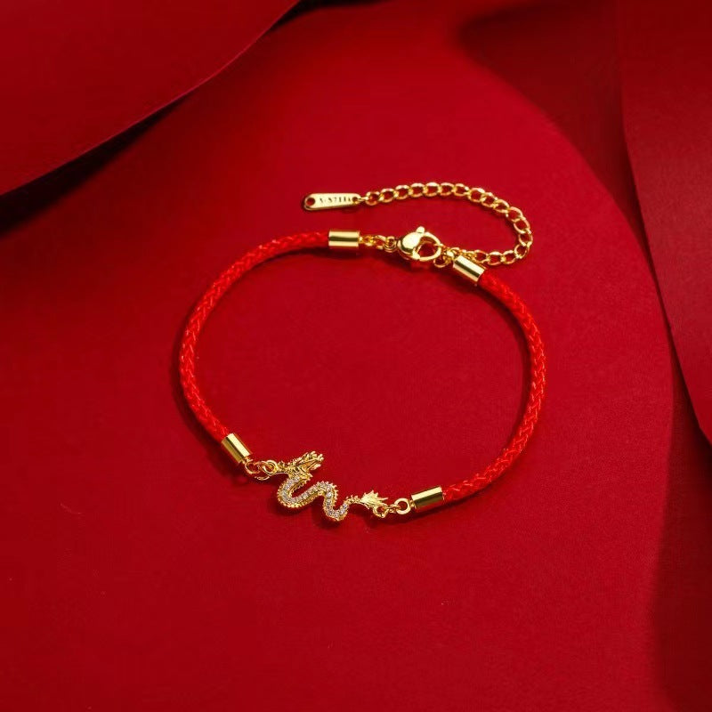 Handmade Red Rope Dragon Bracelet for Luck and Protection