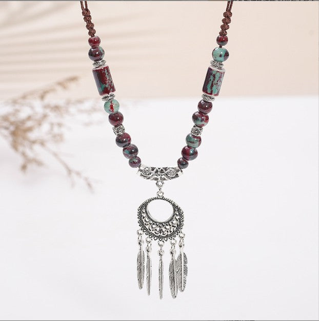 Dream Catcher Necklace |  Ceramic beads Necklace | Ethnic minority style