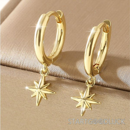 Eight Awn Start Pandant Earrings | Plated Gold or Silver Earrings | Versatile basic clothing items
