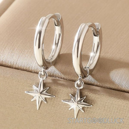 Eight Awn Start Pandant Earrings | Plated Gold or Silver Earrings | Versatile basic clothing items