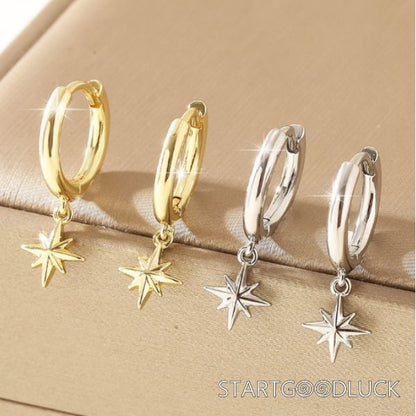 Eight Awn Start Pandant Earrings | Plated Gold or Silver Earrings | Versatile basic clothing items