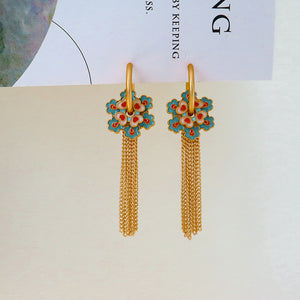 Floral tassel Earrings Heart-shaped Enamel Simple Earrings