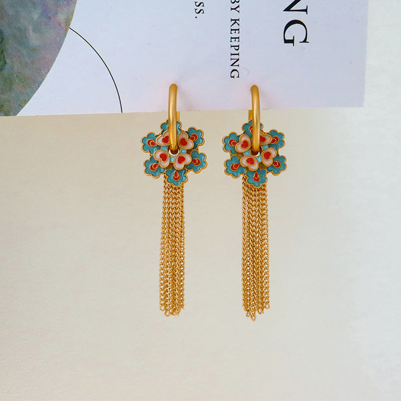 Floral tassel Earrings Heart-shaped Enamel Simple Earrings