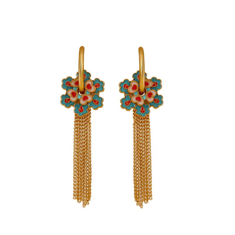 Floral tassel Earrings Heart-shaped Enamel Simple Earrings