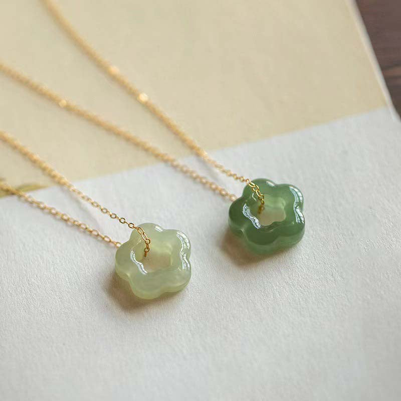 Flower Jade Pendant - Chinese Style Jewelry With Optional Copper Chain