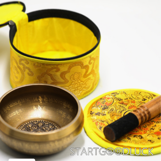 Four-Faced Buddha Singing Bowl Set-Tibetan Hand-Carved Om Mani Padme Hum | Mental Healing