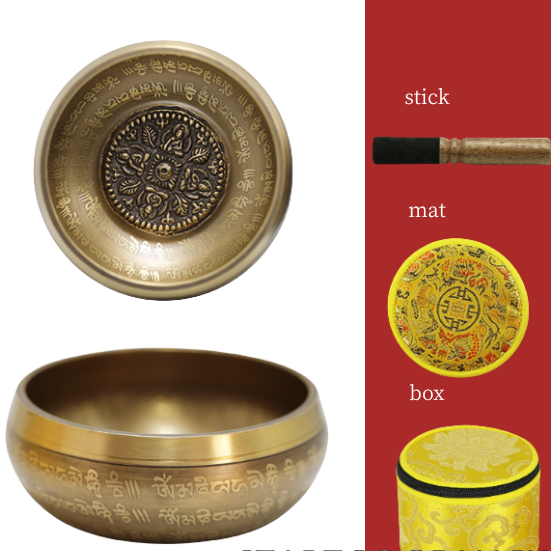 Four-Faced Buddha Singing Bowl Set-Tibetan Hand-Carved Om Mani Padme Hum | Mental Healing