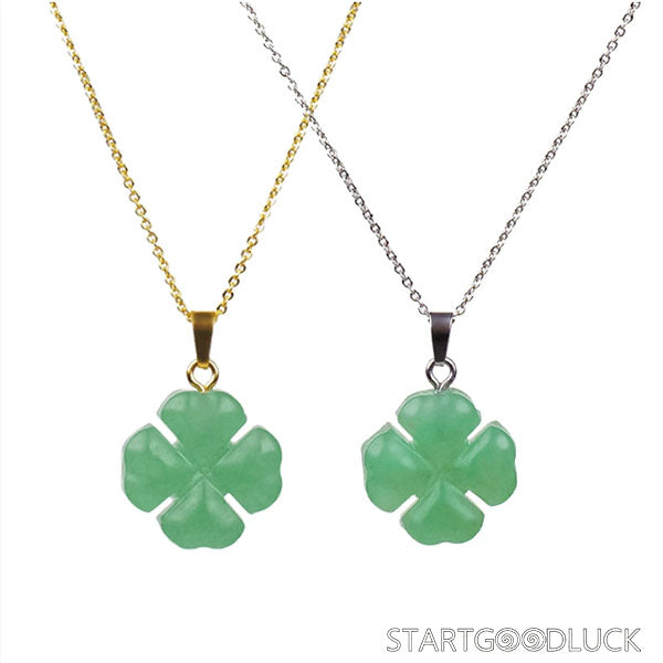 Four-Leaf Clover Jade Necklace on Golden/Silver Chain: Luck & Timeless Charm - StartGoodLuck