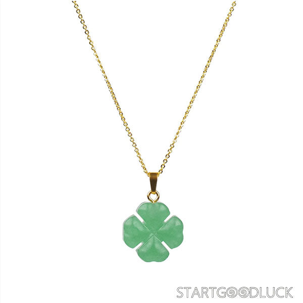 Four-Leaf Clover Jade Necklace on Golden/Silver Chain: Luck & Timeless Charm