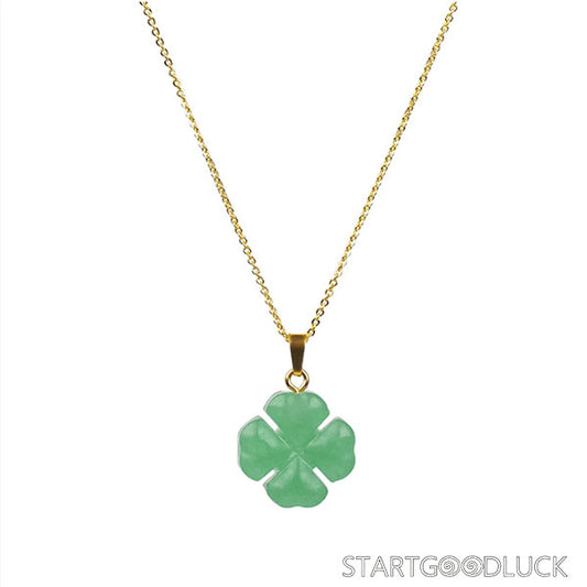Four-Leaf Clover Jade Necklace on Golden/Silver Chain: Luck & Timeless Charm