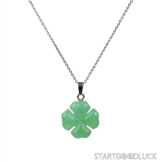 Four-Leaf Clover Jade Necklace on Golden/Silver Chain: Luck & Timeless Charm