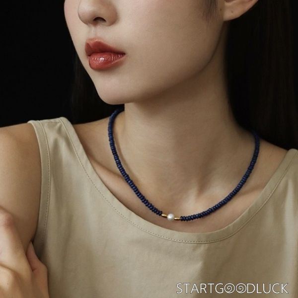 Freshwater Pearl Jewelry - Elegant Lapis Lazuli chain Chic pearl Accessory
