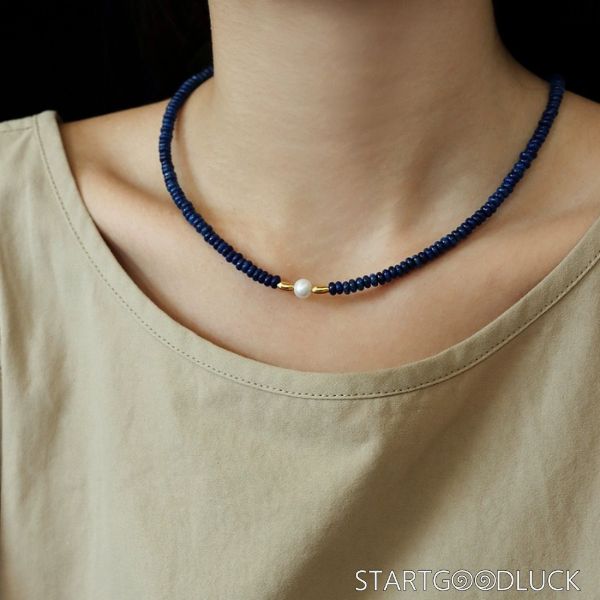 Freshwater Pearl Jewelry - Elegant Lapis Lazuli chain Chic pearl Accessory