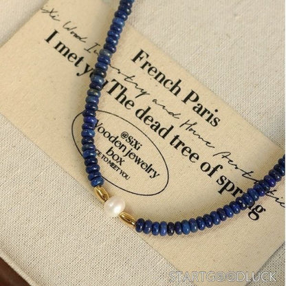 Freshwater Pearl Jewelry - Elegant Lapis Lazuli chain Chic pearl Accessory