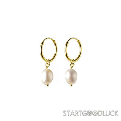 Freshwater Pearl Drop Earrings | Minimalist Gold Huggie Earrings Loops | Always Appropriate Gift