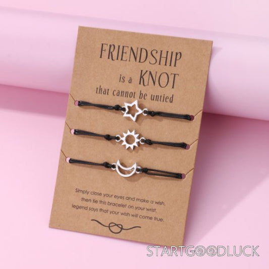 Friendship Black String Bracelets | Silver Star Sun Moon Bracelet Set