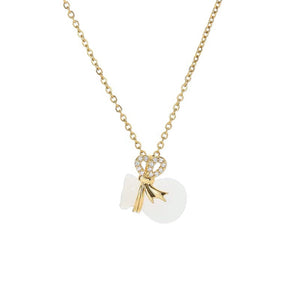 Gold-Plated Jade Gourd Pendant Zircon Balance and Harmony Necklace