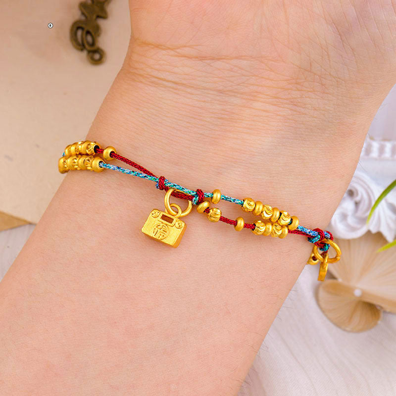 Gold-plated "Fu" lock charm auspicious red rope Bracelet