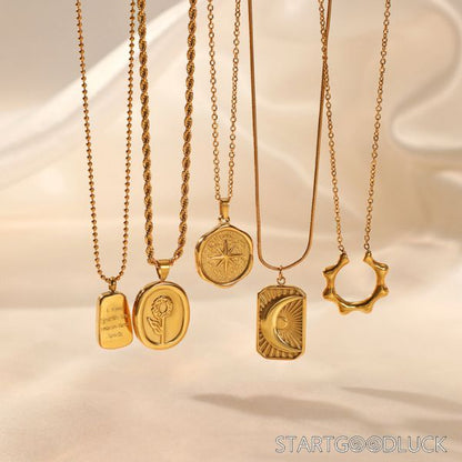 Gold Pendant Necklace - Bohemian Style Statement Necklace