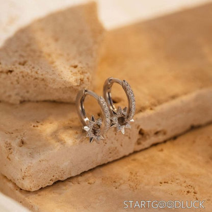 Gold Star Hoop Earrings - Diamond-Studded Chic for Daily & Party Looks