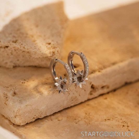 Gold Star Hoop Earrings - Diamond-Studded Chic for Daily & Party Looks