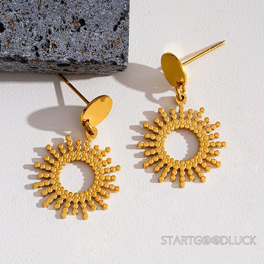 Gold Sunburst Earrings- Minimalist Statement Jewelry for Daily & Party Looks
