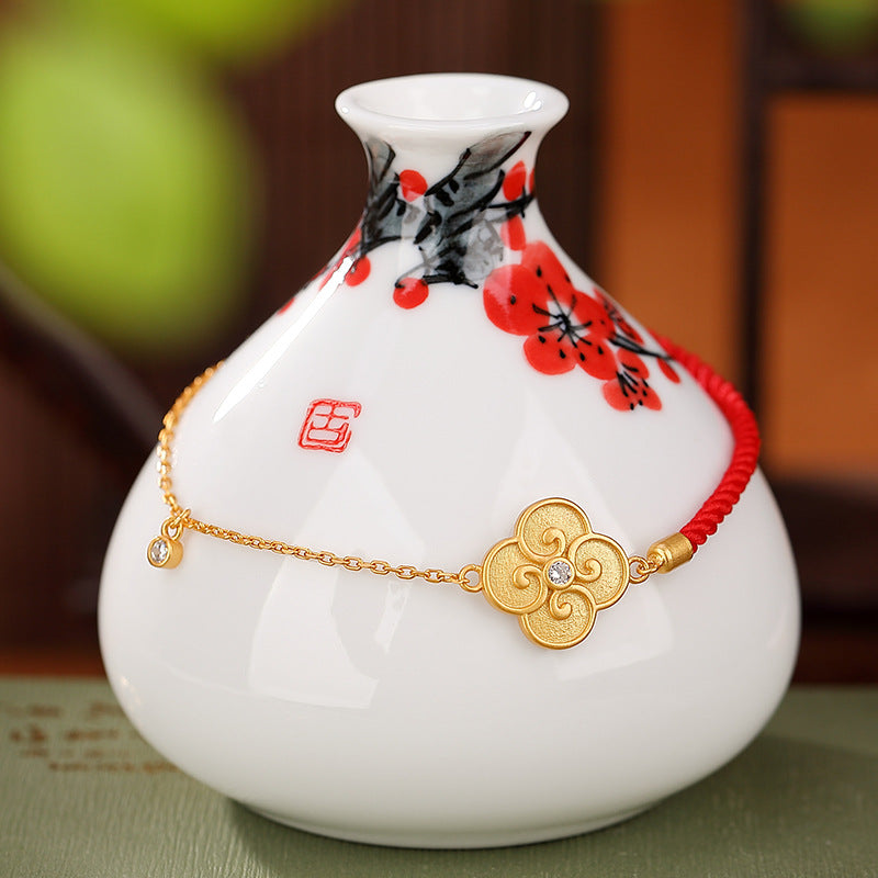 Gold Plated Bracelet with Four-Leaf Clover: Peace and Tranquility Bracelet