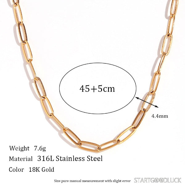 Gold paperclip necklace - 316L Stainless Steel Chain Necklace with Adjustable Length