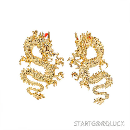 Golden Chinese Dragon Earrings - Majestic Dragon Motif