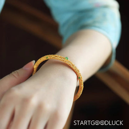 Golden Cloud-Patterned Ruyi Bracelet | Auspicious Meaning Golden Bangle - StartGoodLuck